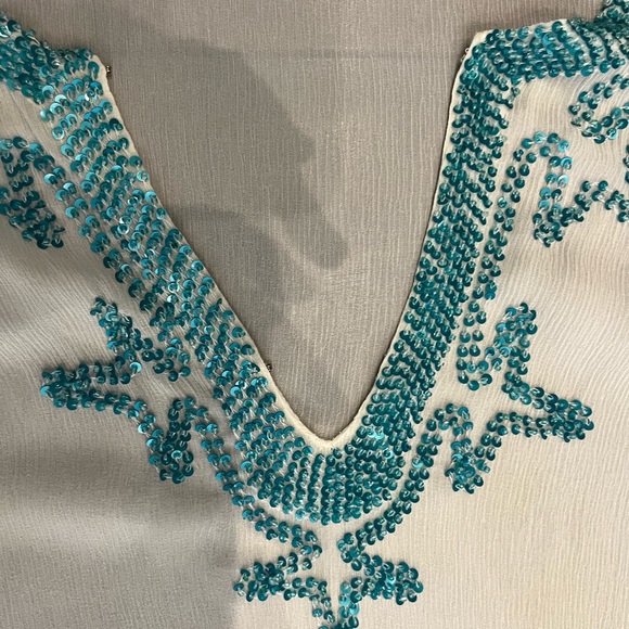 Calypso Beaded White tunic  cover up - Picture 8 of 9